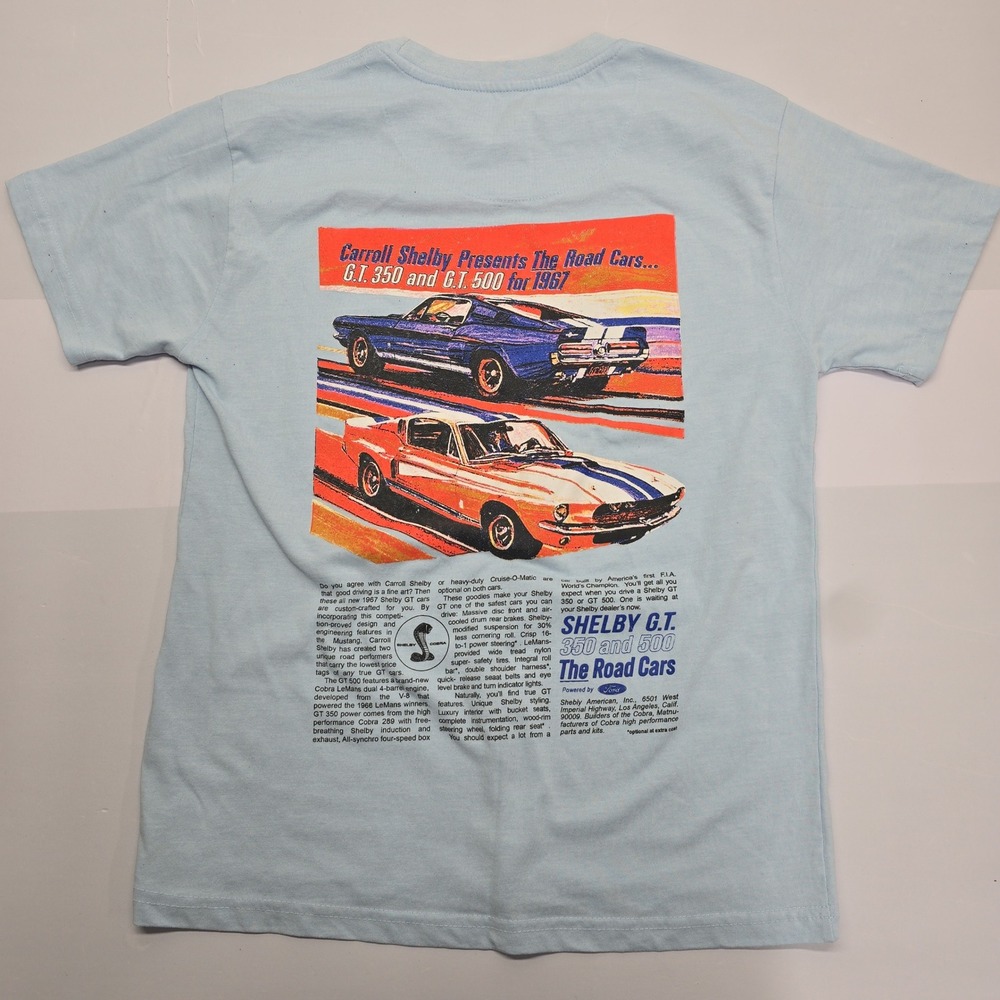 Shelby Cobra Mens Blue Graphic T-Shirt Carroll Shelby GT350 GT500 Road Cars